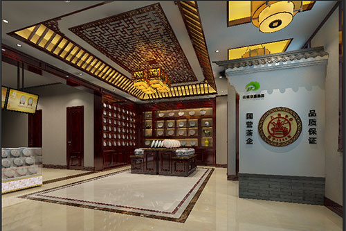 平谷古朴典雅的中式茶叶店大堂设计效果图